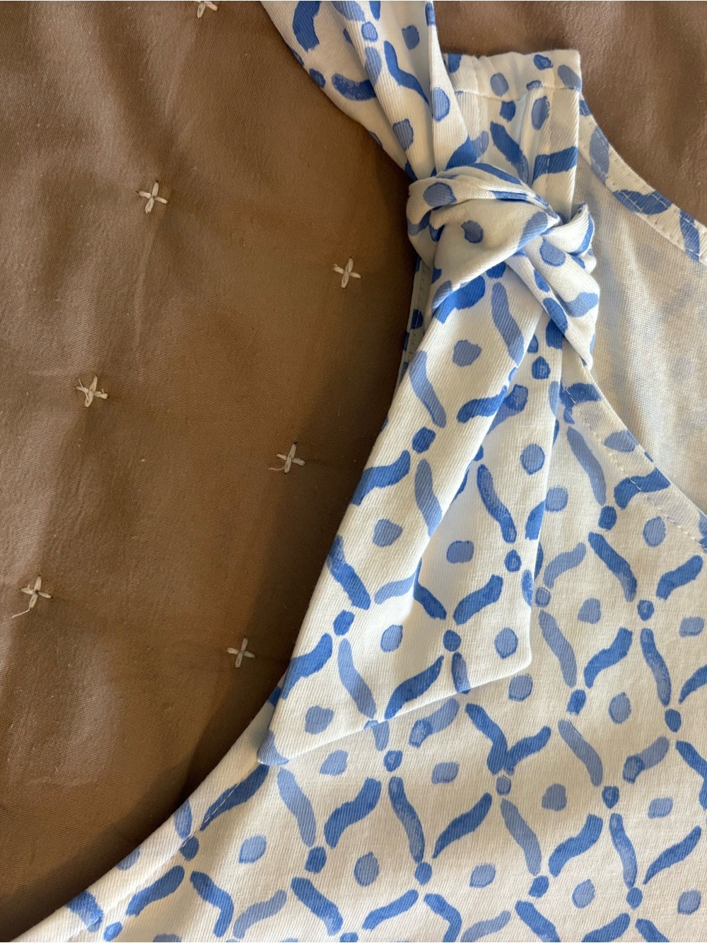 Lilly Pulitzer Cream and Blue Patterned Sundress with Pink-Green Floral Border - Picture 6 of 6